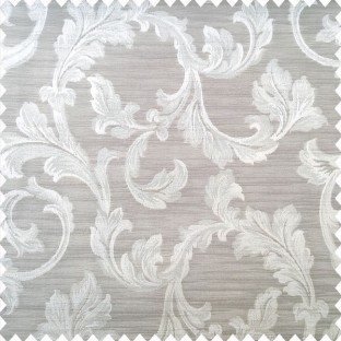 Grey and beige color traditional floral leaf swirl designs with texture finished horizontal lines polyester main curtain